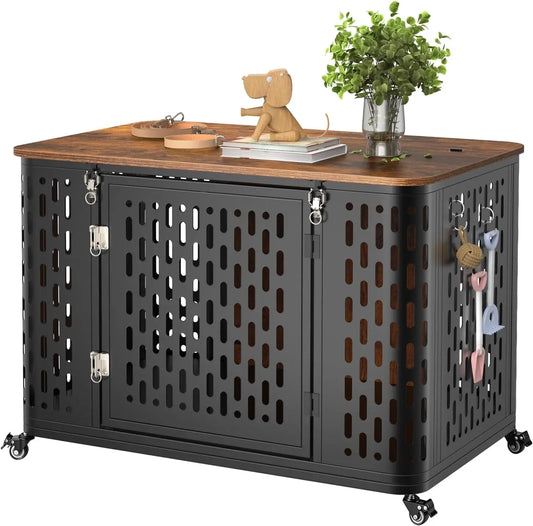 Dog Crate Furniture with Cushion Flexible Wheels