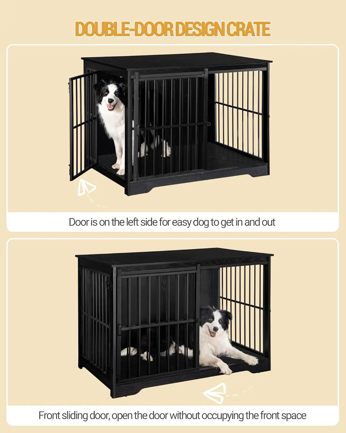 Wooden Dog Crate Furniture Double Door Kennel