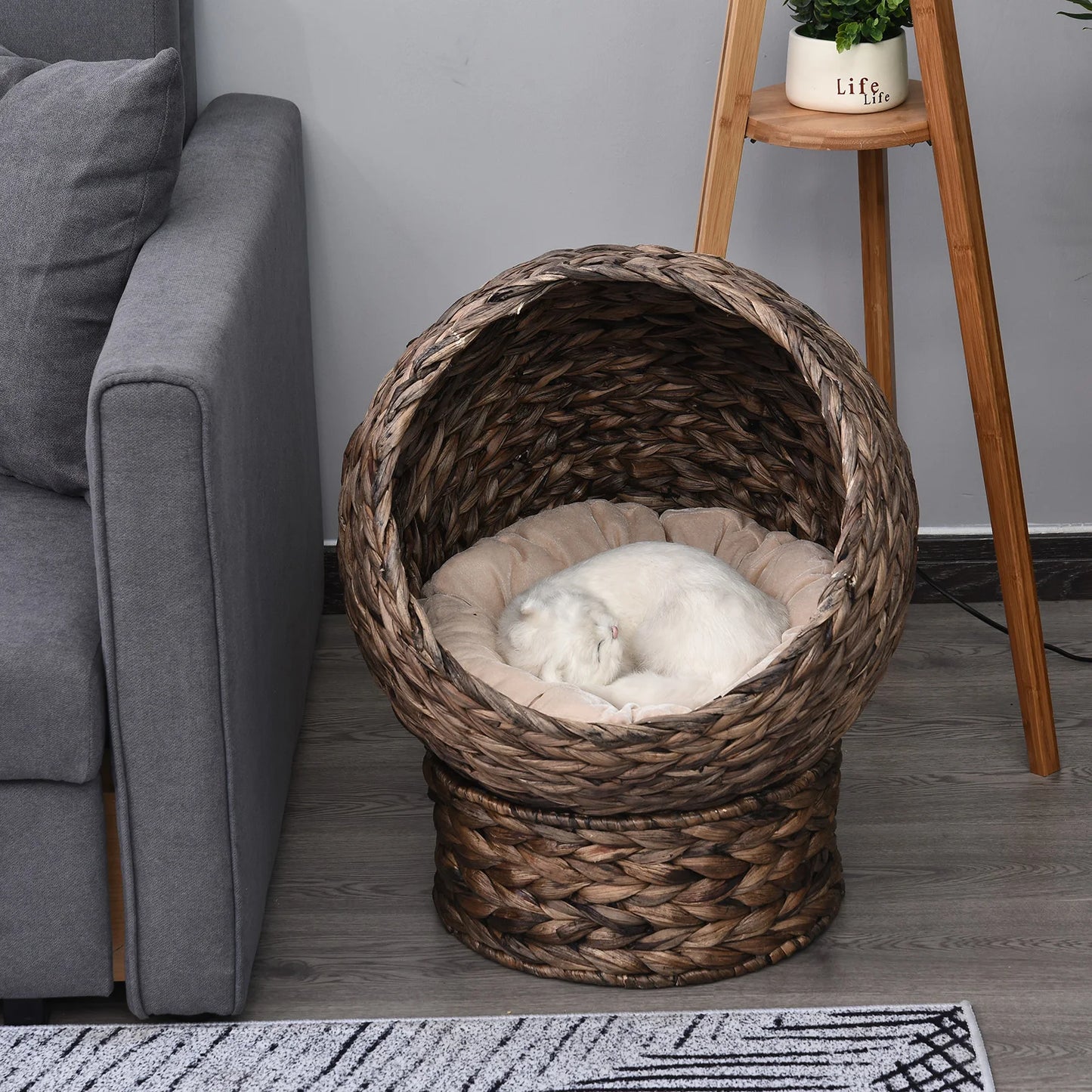 Handwoven Wicker Elevated Cat Bed with Stand