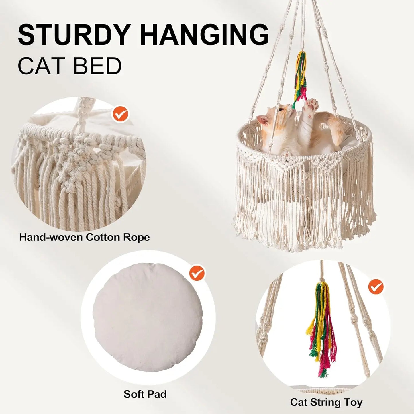 Macrame Hanging Cat Hammock Indoor Cats