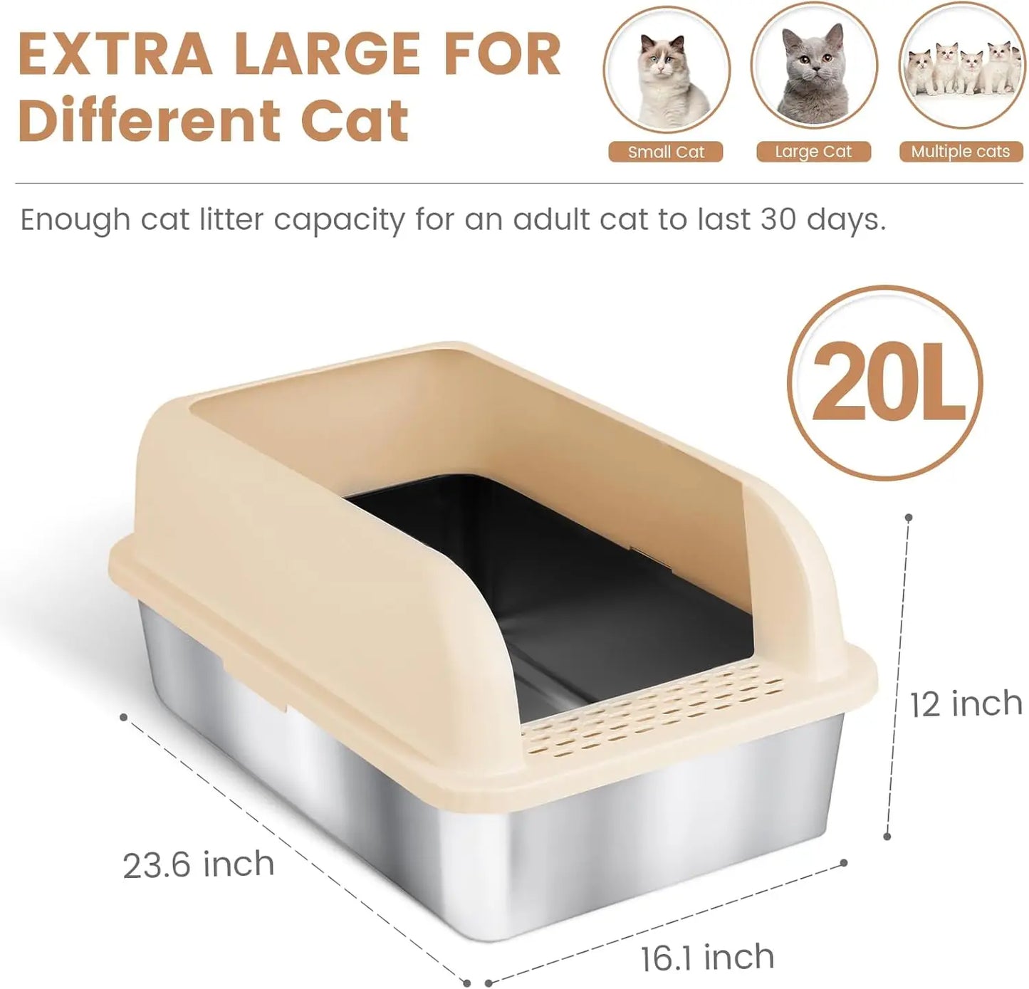 Teflon Coated Stainless Steel Litter Box