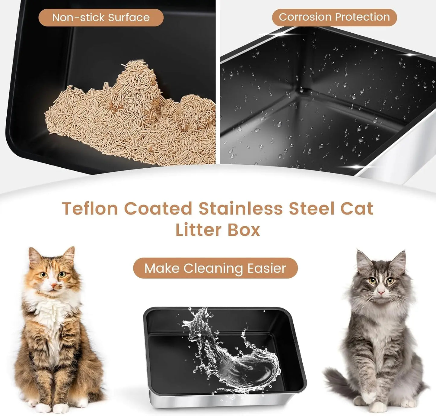 Teflon Coated Stainless Steel Litter Box