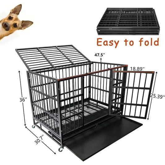 Heavy Duty Dog Kennel with Wheels Indestructible