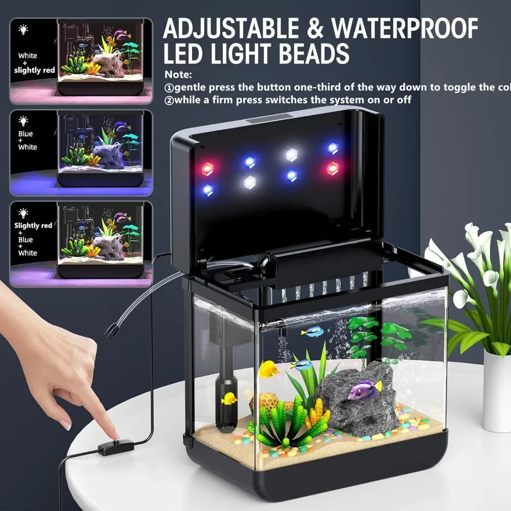 Fish Tank 2.2 Gallon Adjustable 3 Color Lighting