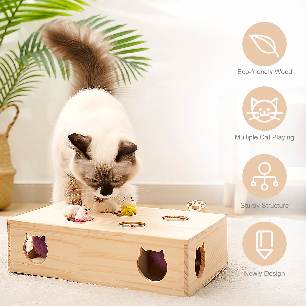 Cat Toy Interactive Whack-A-Mice Solid Wood