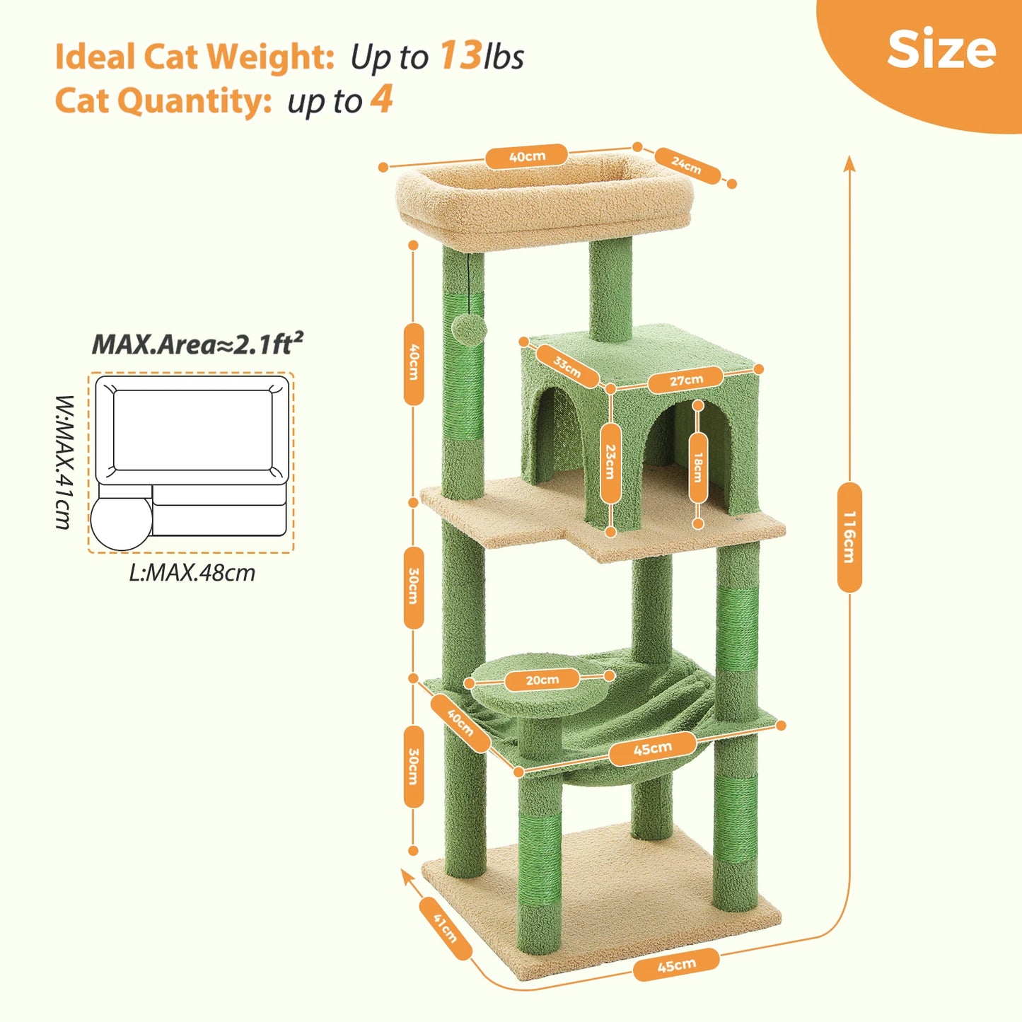 Cat Tree for Large Indoor Cats, 5-Level