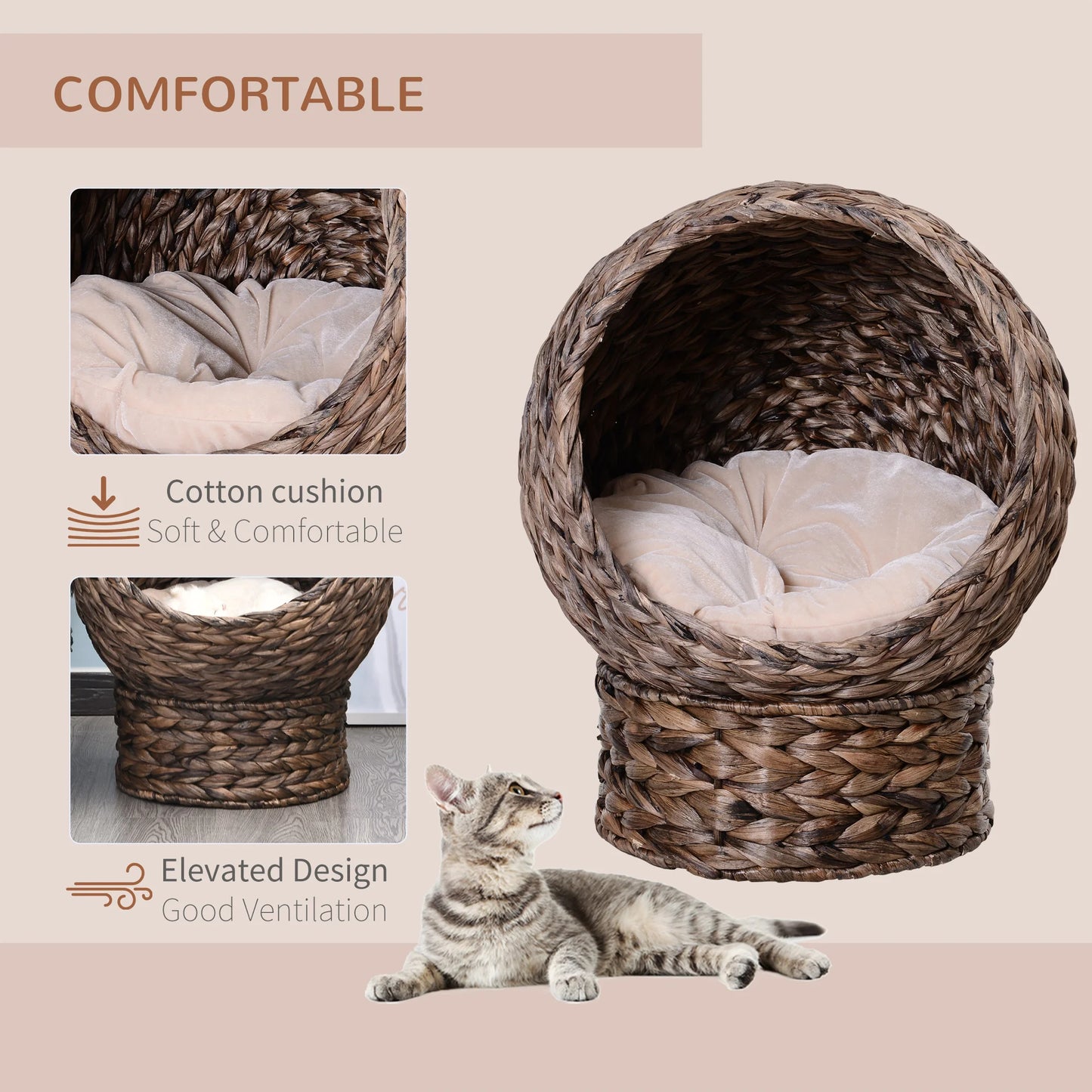 Handwoven Wicker Elevated Cat Bed with Stand