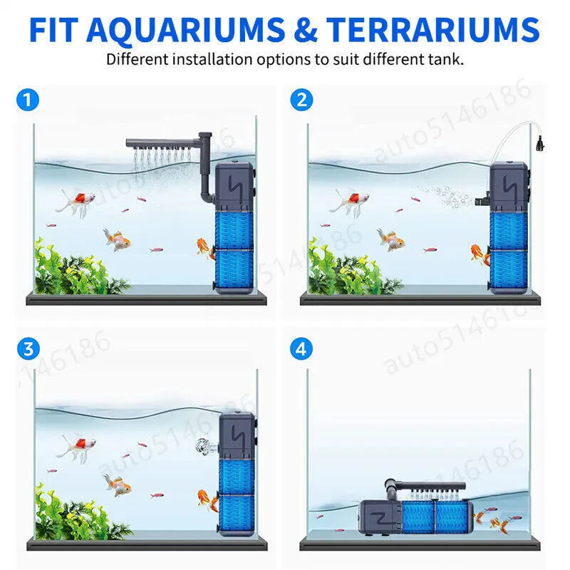 4-in-1 Internal Aquarium Fish Tank Filter Submersible Pump