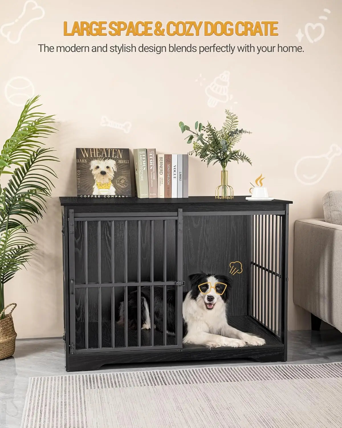 Wooden Dog Crate Furniture Double Door Kennel