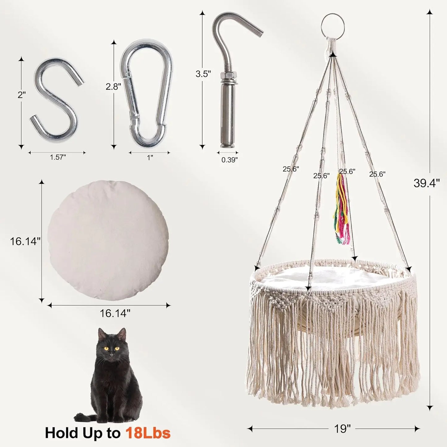 Macrame Hanging Cat Hammock Indoor Cats