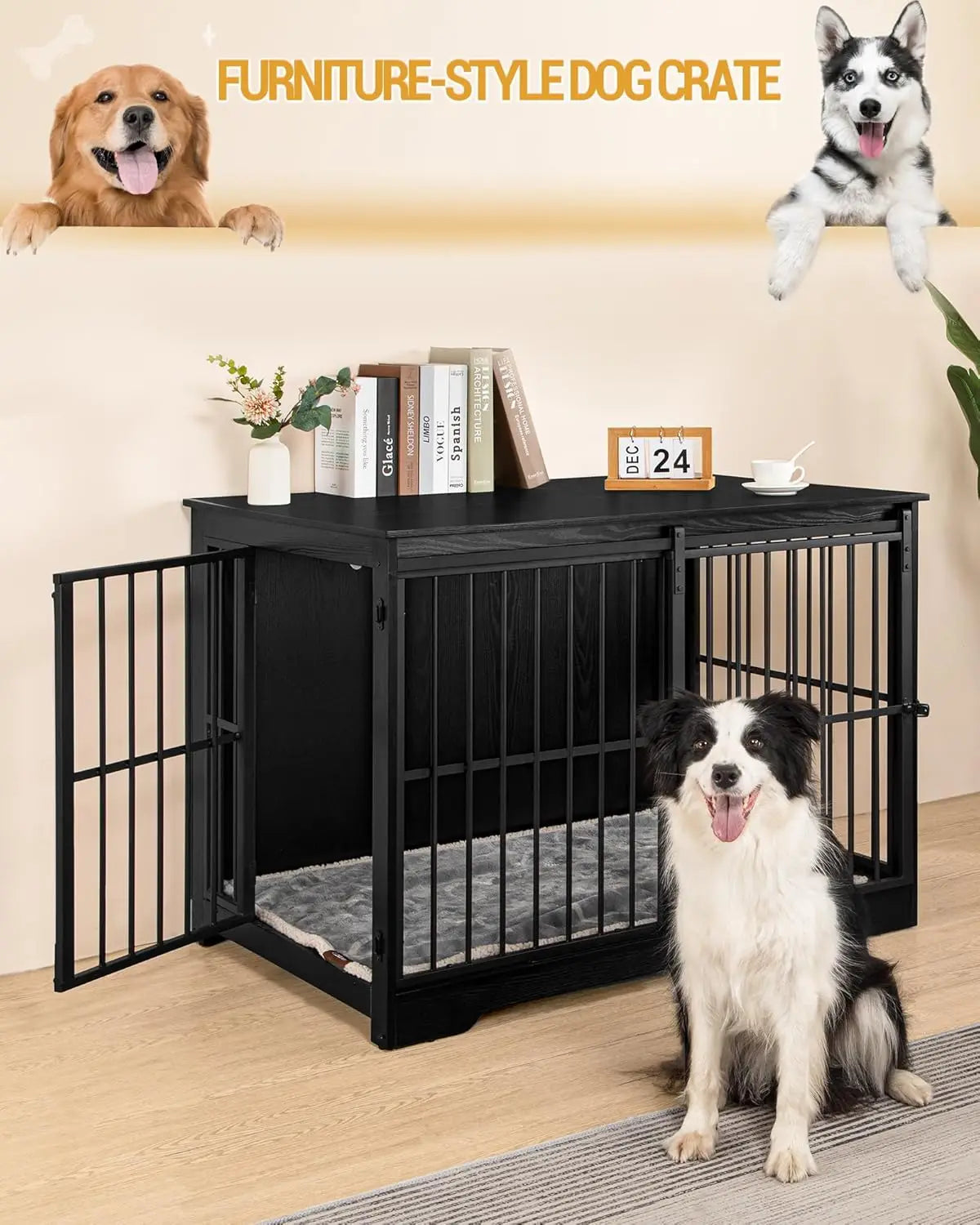 Wooden Dog Crate Furniture Double Door Kennel