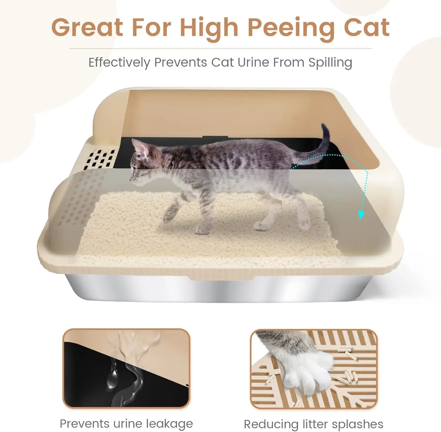 Teflon Coated Stainless Steel Litter Box