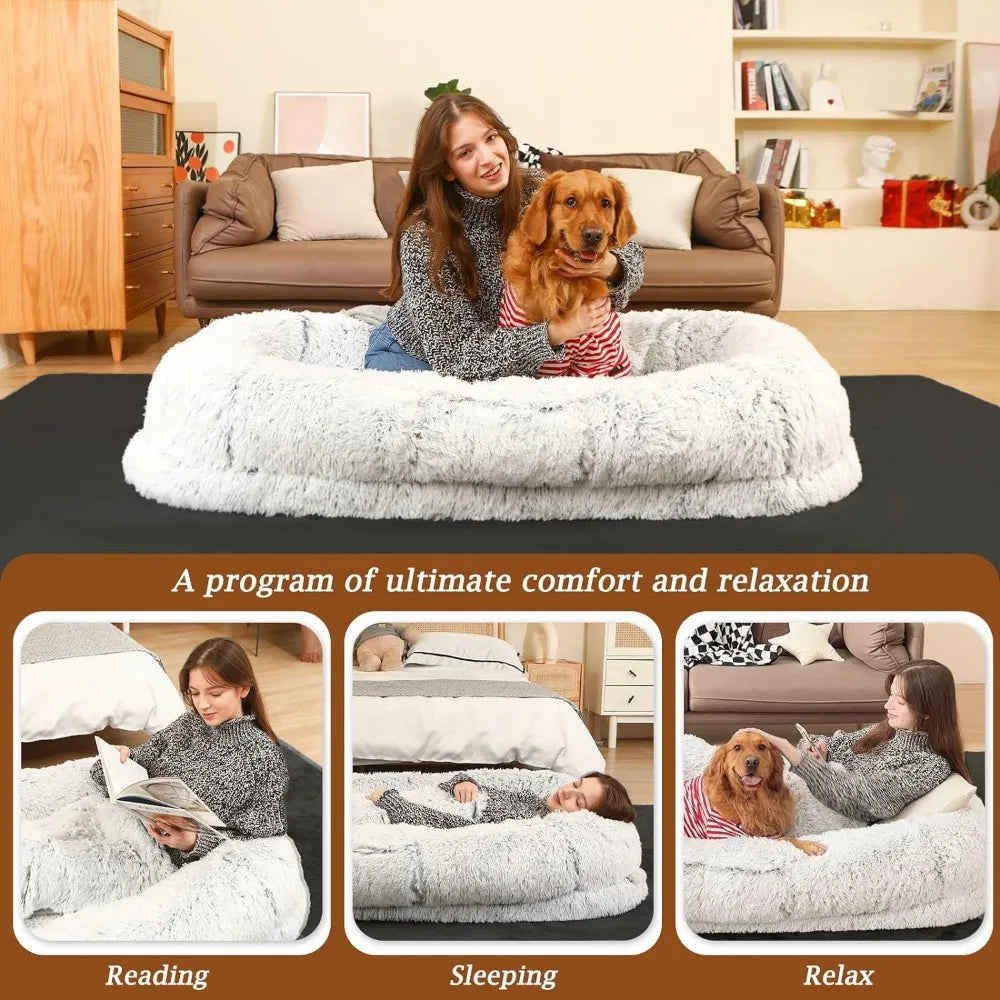 Plush Dog Bed With Blanket And Humans