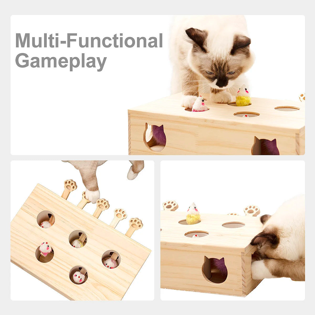 Cat Toy Interactive Whack-A-Mice Solid Wood