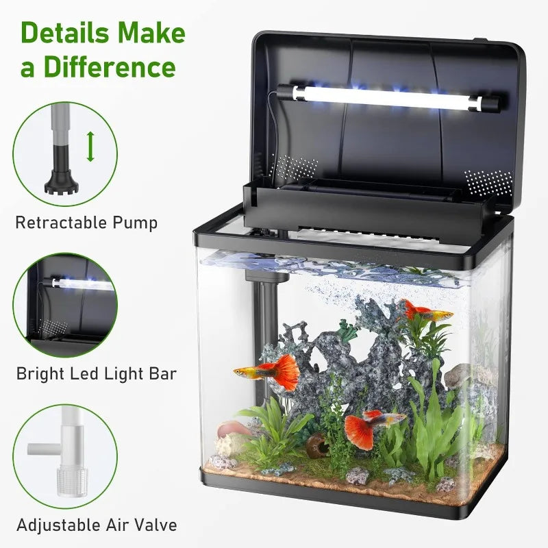 Glass Aquarium With Air Pump, LED Lights