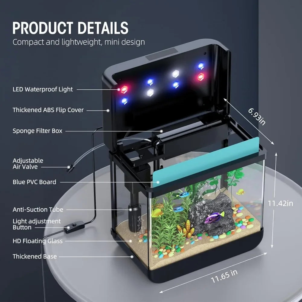 Fish Tank 2.2 Gallon Adjustable 3 Color Lighting