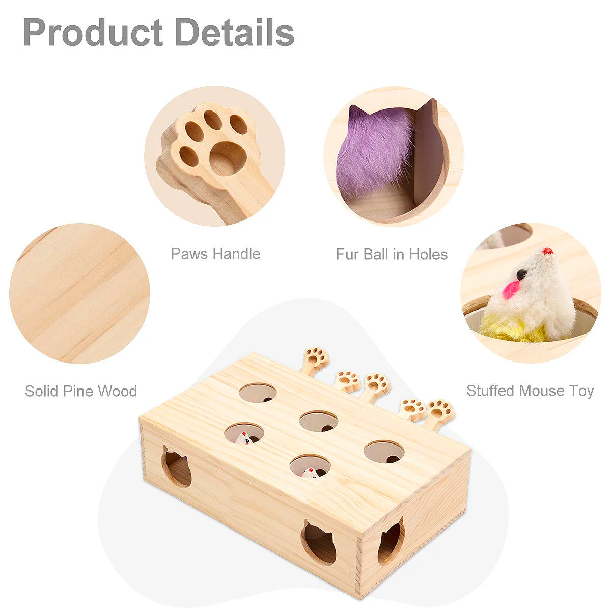 Cat Toy Interactive Whack-A-Mice Solid Wood